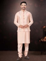 Light Pink Pure SIlk Readymade Kurta Pajama With Jacket